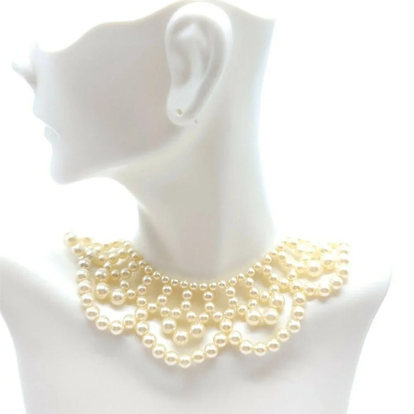 Faux Acrylic Pearl Bib Collar Vintage Choker - Picture 1 of 4